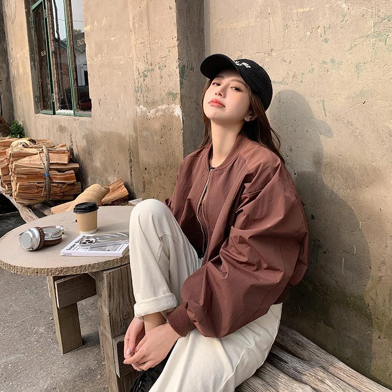 宽松显高短款帅气棒球服女春季新款灯笼袖休闲外套韩版减龄上衣潮