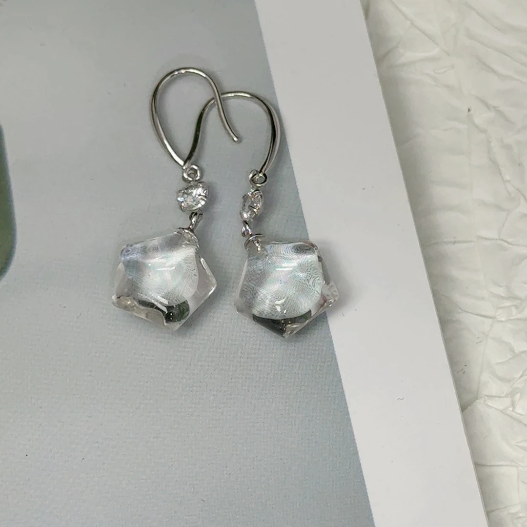 天然白水晶双A五角星耳饰 F123 多样性发一