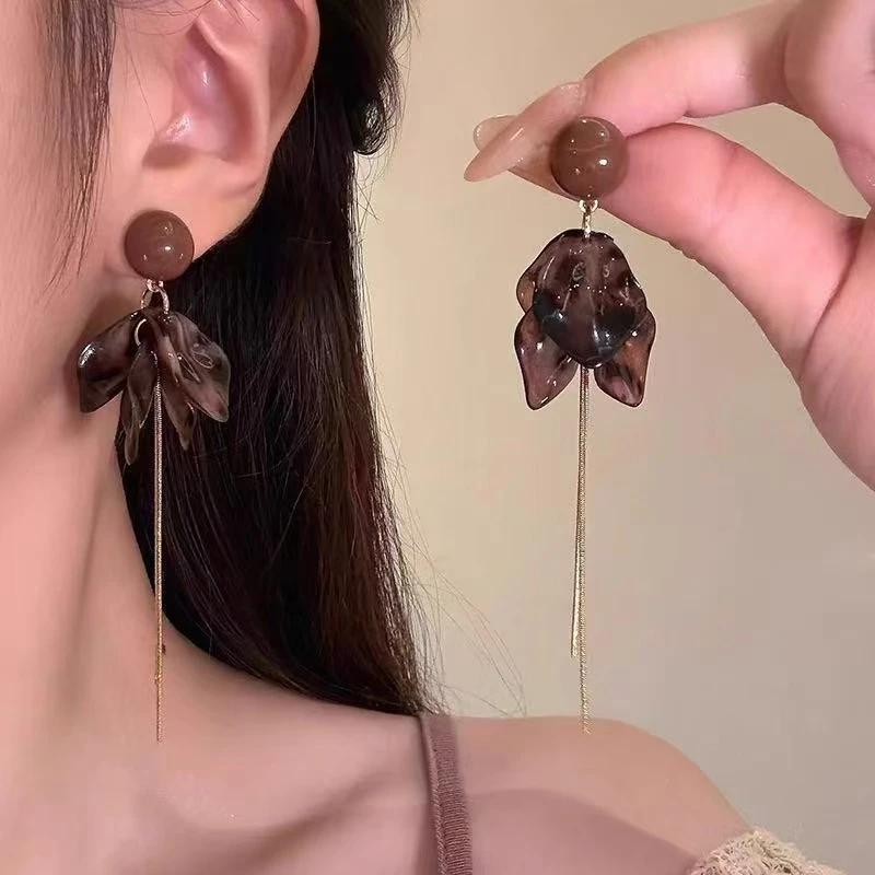 铜合金耳饰 秋冬款豹纹气质时尚百搭复古长款流苏耳钉1572