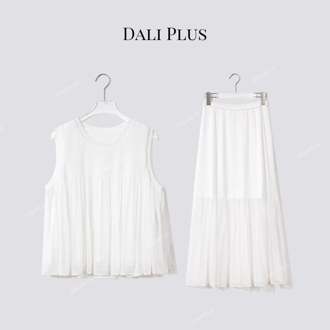 DALI PLUS“套装系列”仙气无袖针织+松紧腰半身裙-D5MM2213