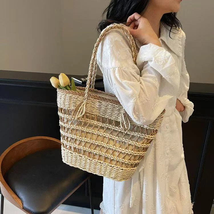 【A004】肩包系带棕色托特包水桶包甜美风女士休闲单肩-带礼盒