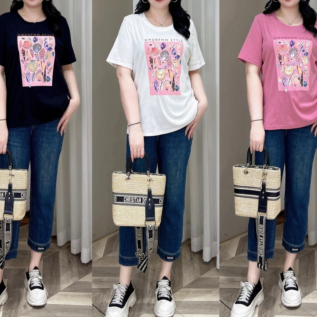 【上新】PMM81812春夏新款韩版设计小众钉珠贝壳印花百搭宽松T恤