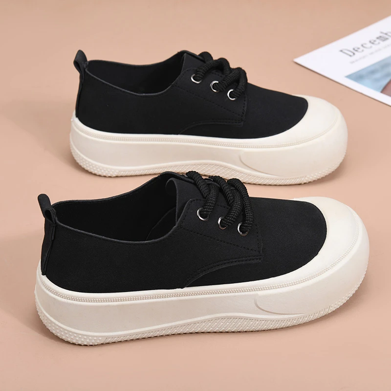 女款厚底增高浅口系带百搭春季新款休闲勃肯小白鞋圆头系带仙女鞋