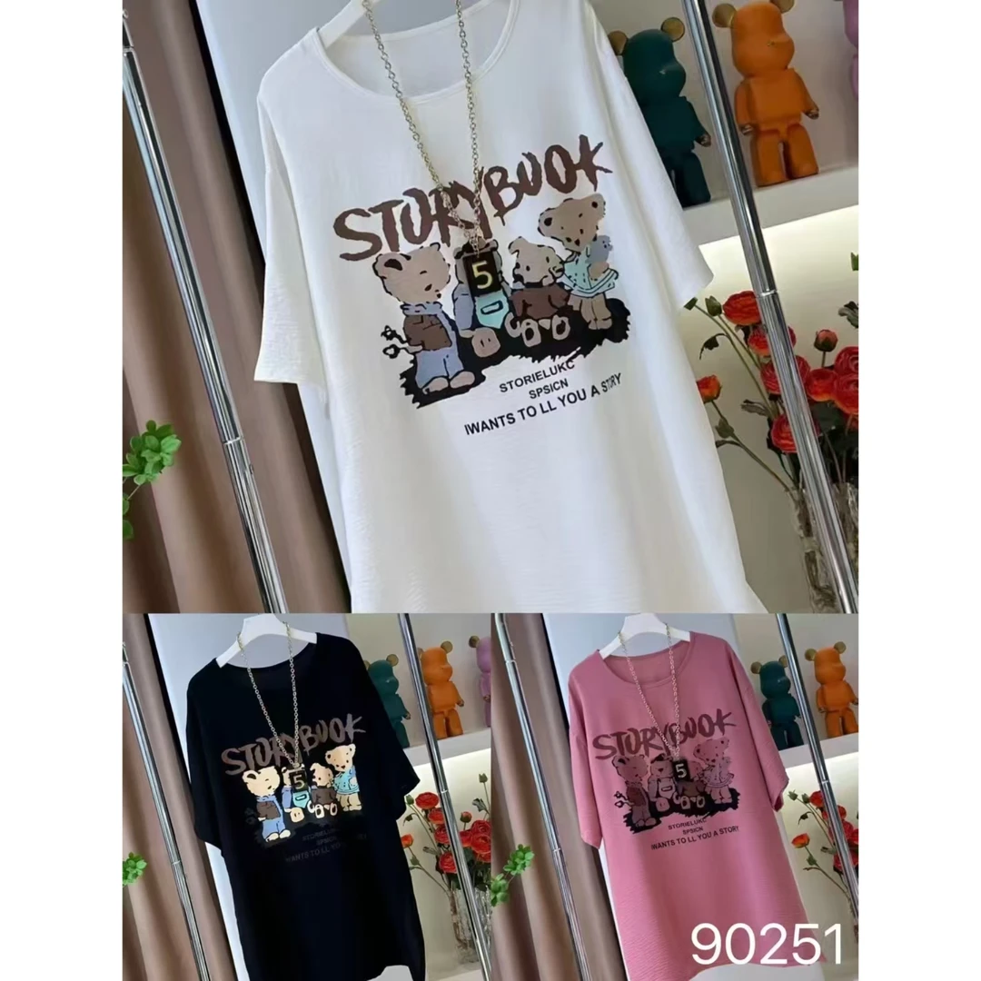 90251冰麻面料字母小熊圆领T恤