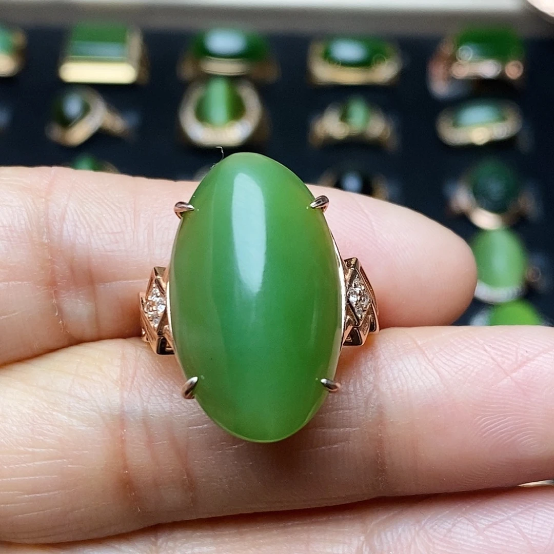 和田玉（碧玉）戒指银S925镶嵌