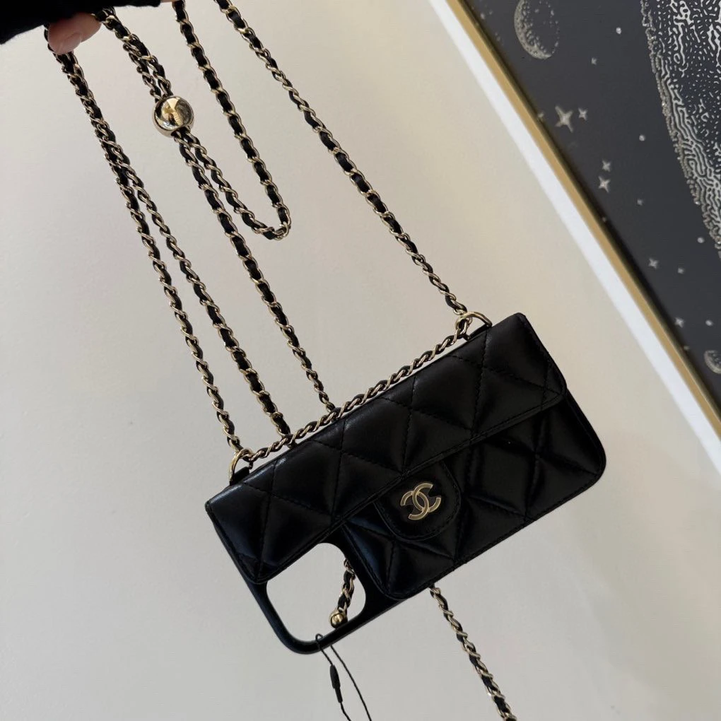 99新 Chanel/香奈儿 黑金羊皮手机壳 30开