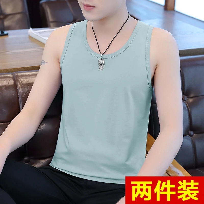 高档纯棉男士背心运动T恤2025冰丝夏季纯色坎肩无袖马甲体恤汗衫