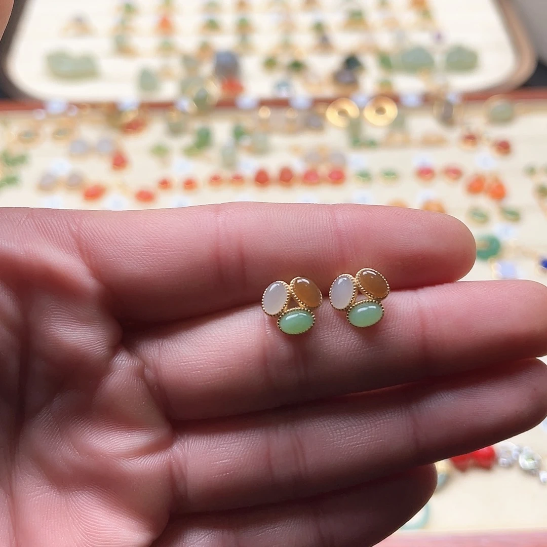 和田玉耳饰银S925镶嵌用****迪