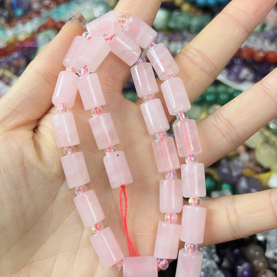 玛瑙/玉髓合金珠宝半成品 卡8✖️12粉水晶桶珠一条