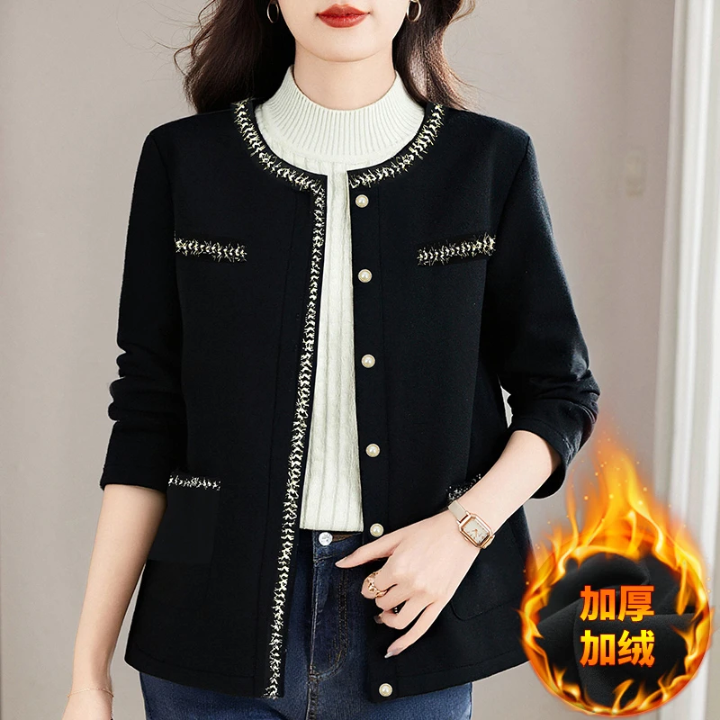 中年妈妈冬季外套洋气减龄2026新款大码女装磨毛小香风黑色上衣