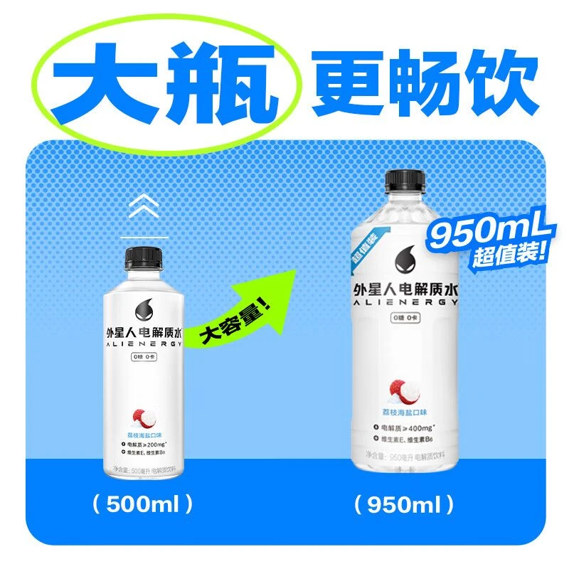 [12瓶超值装]外星人电解质水装荔枝海盐味青柠950ml*9瓶健身饮料