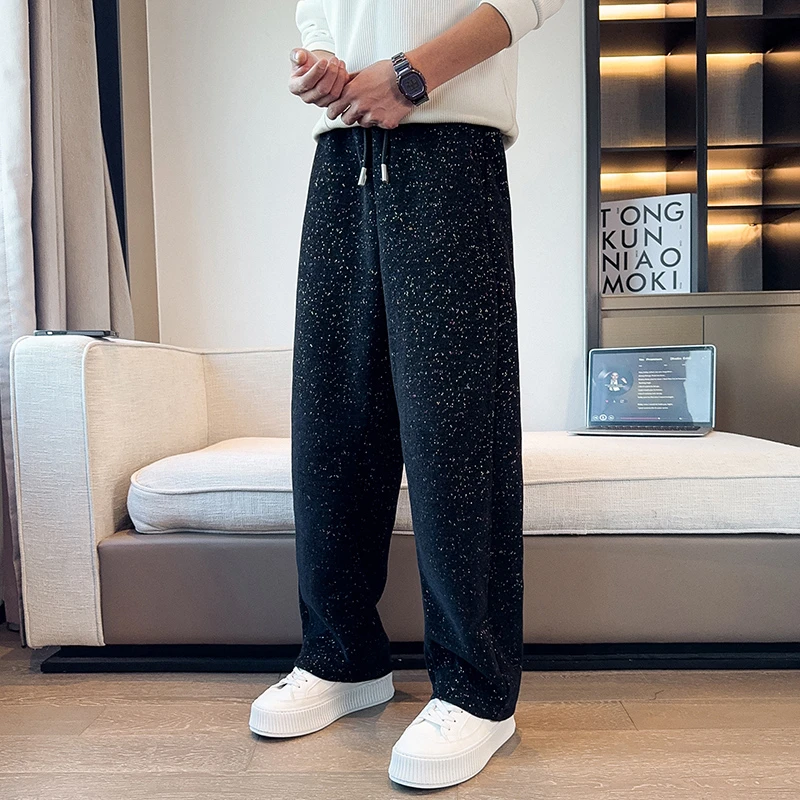 男士休闲裤秋季2025新款高级感满天星裤子男款潮流百搭直筒弯刀裤