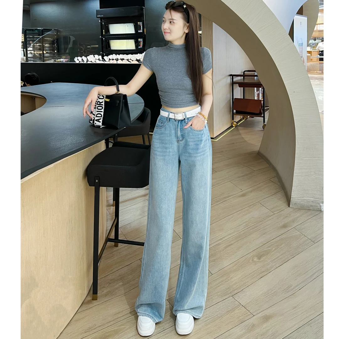 【凌子高定】2025春夏新款高腰直筒修身显瘦宽松设计感女士牛仔裤