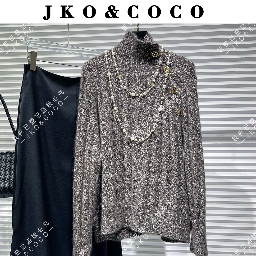JKO&COCO【雾棕云领】加厚保暖系列气质轻奢百搭毛针织衫长袖