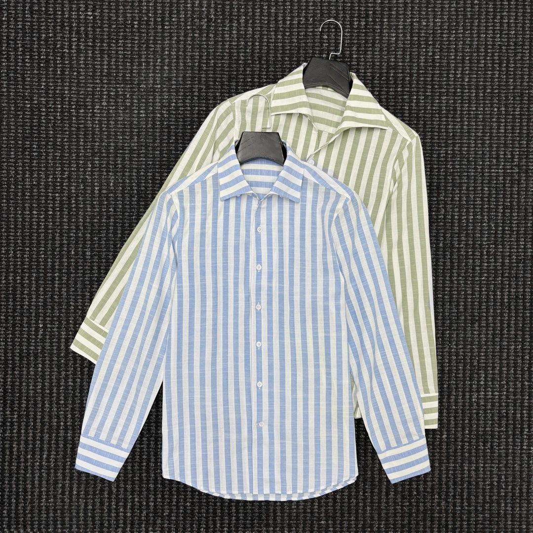 【意式一片领】老钱风条纹衬衫男士雅痞绅士通勤休闲百搭长袖衬衣