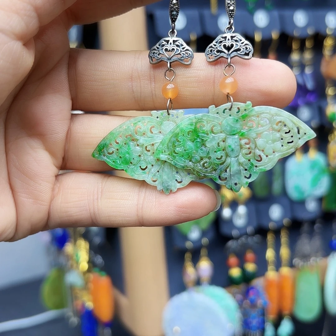 翡翠银S925镶嵌耳饰