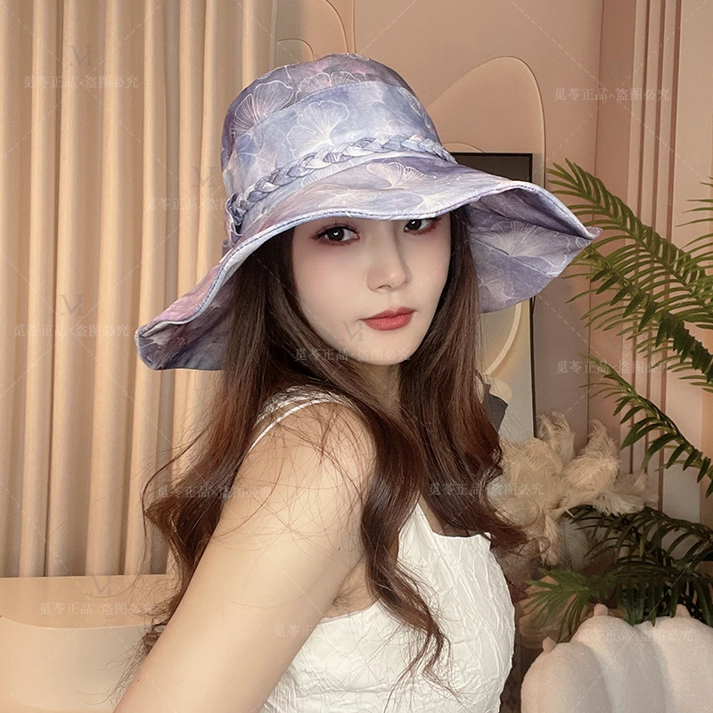 [一花]夏季大檐时尚出游沙滩遮阳防晒帽子女气质法式扎染渔夫帽新