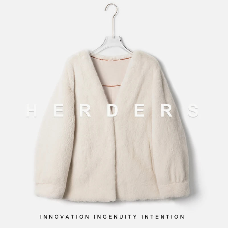 HERDERS 短款V领简约水貂外套 256313