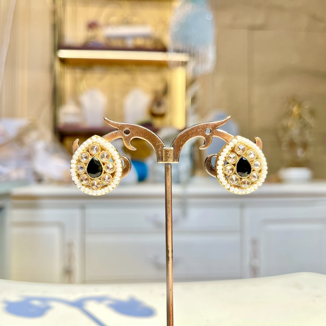 铜合金玻璃耳饰 【01023】印度印巴耳环气质百搭金色简约镶嵌精致