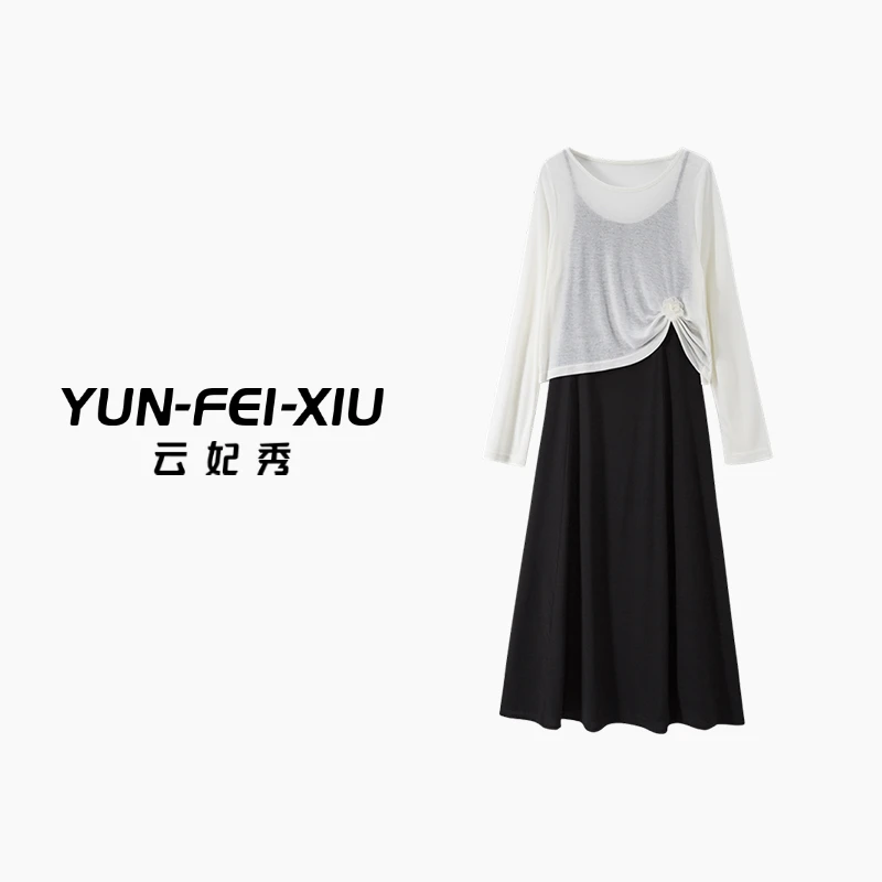 云妃秀大码女装套装时尚休闲上衣连衣裙两件套宽松显瘦夏63425AB