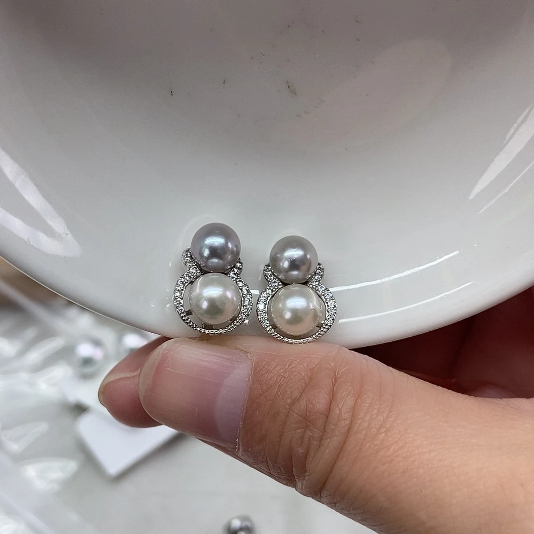 海水珍珠耳饰银S925镶嵌