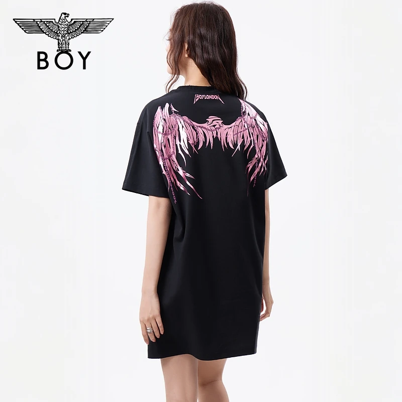 【紫金之翼】BOYLONDON夏季女款黑色休闲松弛翅膀潮牌连衣裙W17903