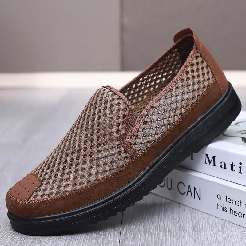 网面鞋夏季老北京布鞋男网鞋透气一脚蹬大网眼凉鞋中老年人爸爸鞋