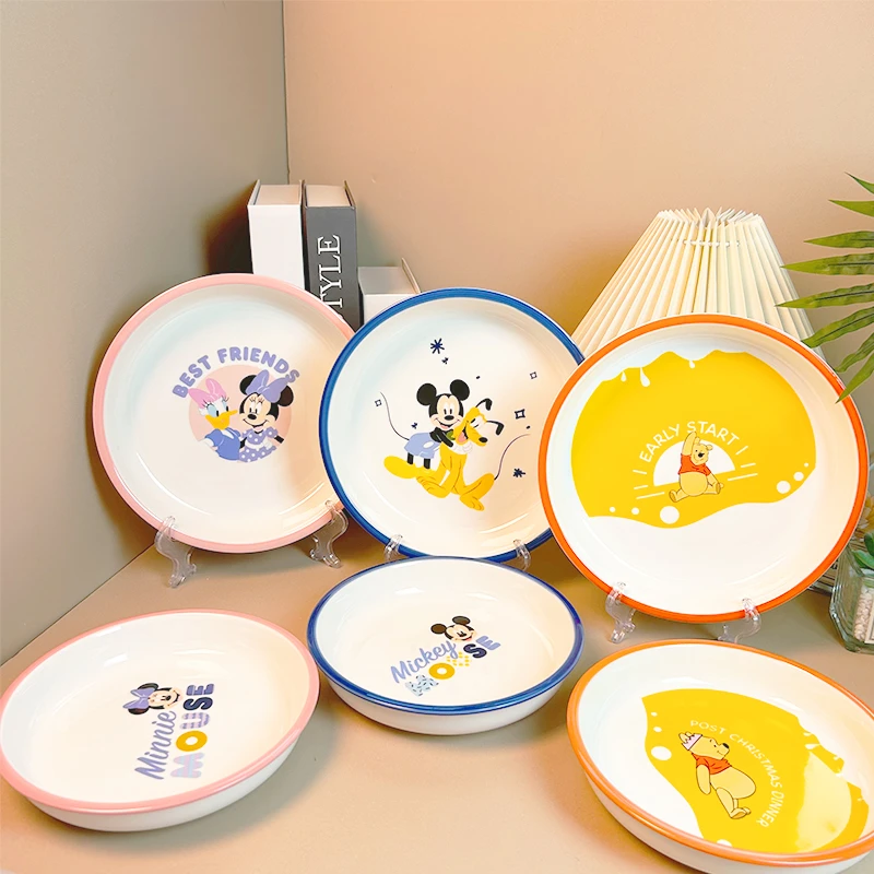 迪士尼7/8英寸卡通圆盘家用菜盘深盘菜碟子汤盘可爱餐盘陶瓷盘子
