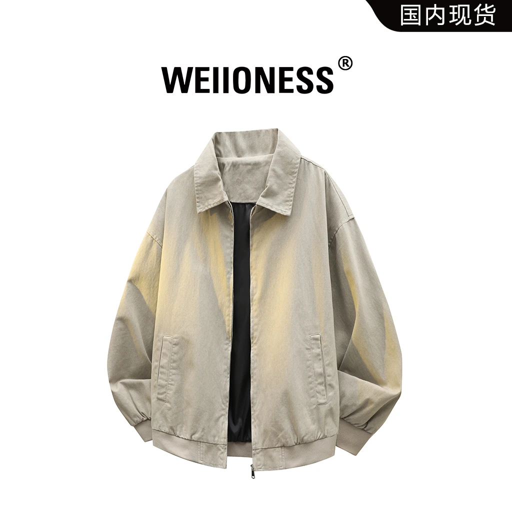 WEIIONESS翻领复古夹克男秋冬潮流宽松美式休闲外套轻奢痞帅衣服