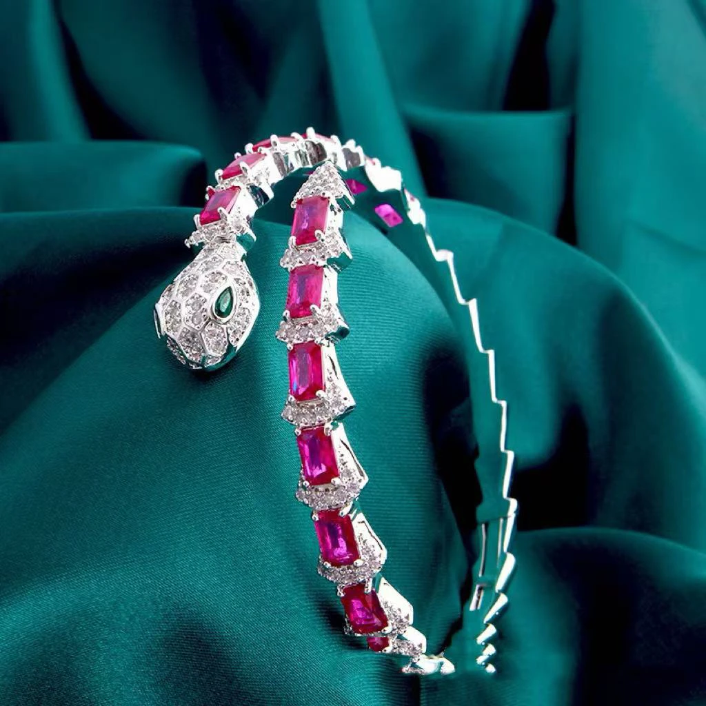 铜合金合成锆石手镯 H0502 红色绿色蛇头手镯