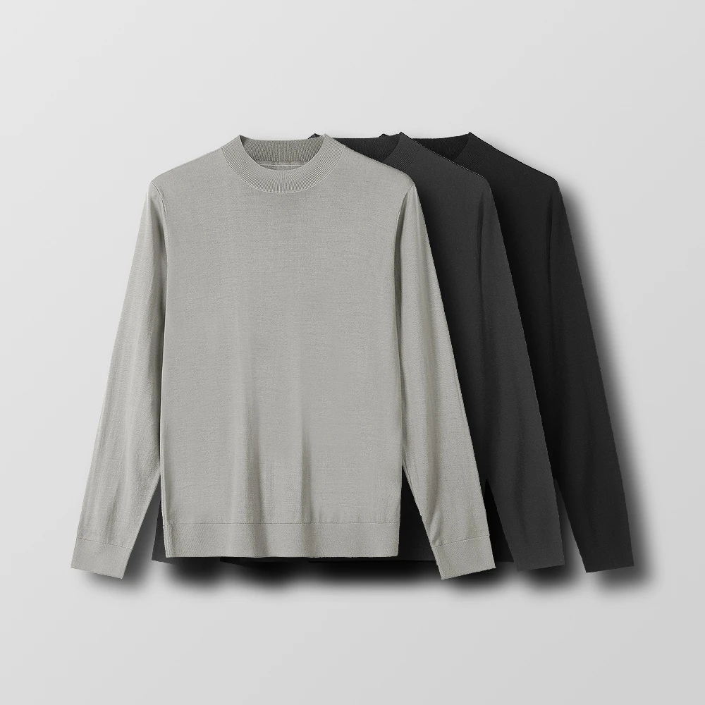 100%绵羊毛打底衫 圆领套头针织衫简约半高领羊毛衫纯色可机洗