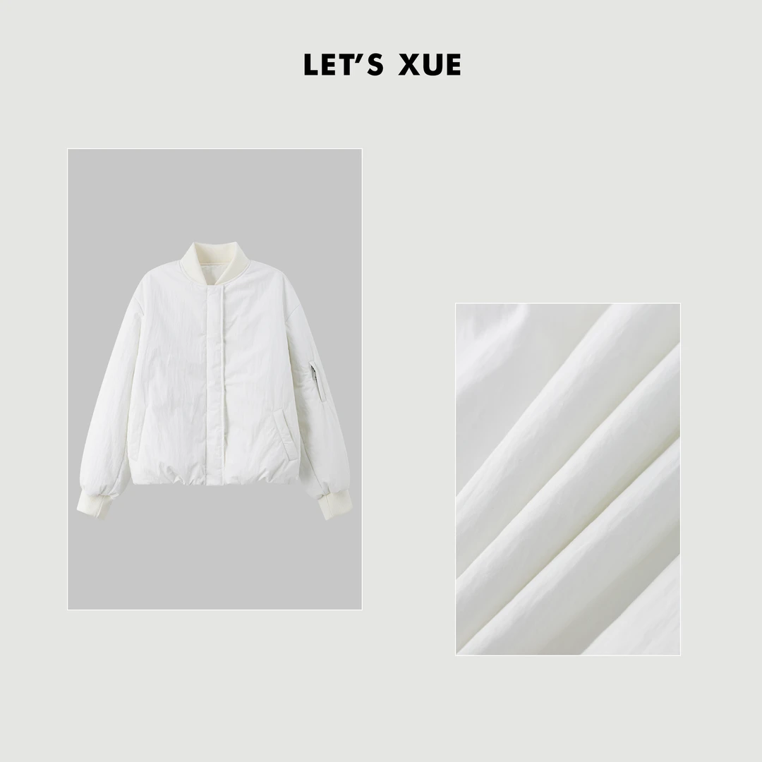 XUE【飞行日记】白色短款夹克棉服棒球外套飞行员夹克