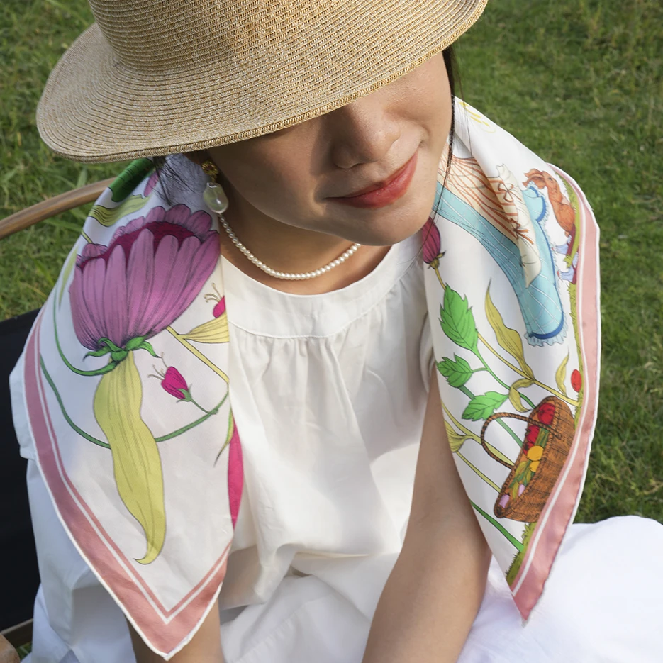 颜小祝原创双面印花山野系列向日花女孩丝巾多巴胺清新甜美方巾