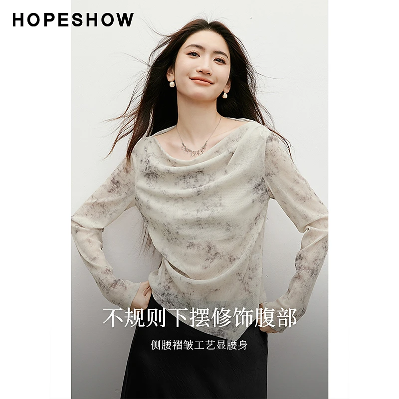 红袖{达人}2025春季新款女装荡领套头网纱上衣90225090205