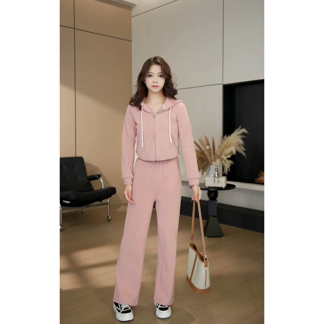 【现货】秋季新款显瘦宽松阔腿休闲上衣+裤子两件套-2865