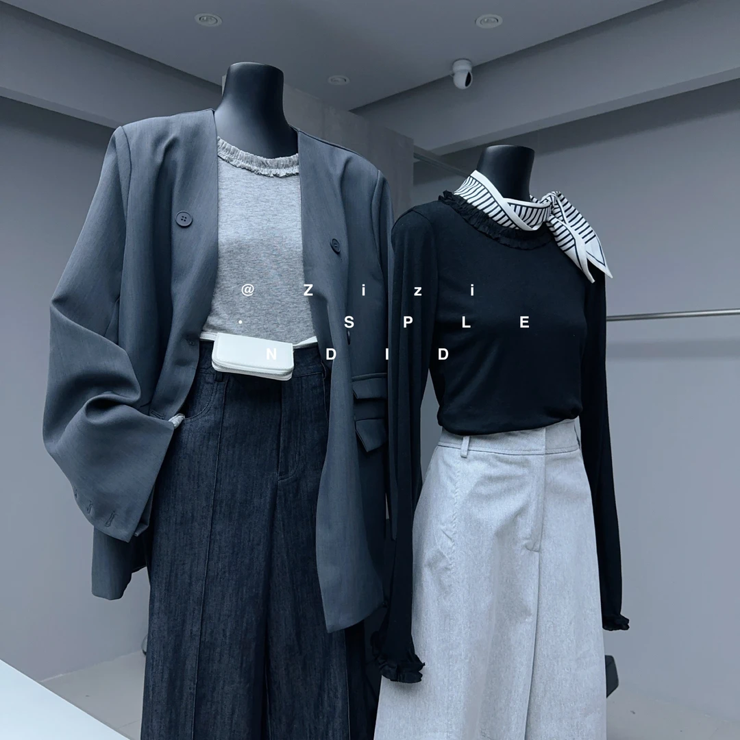 ZiZi 福秒（9Zi9053#) 木耳花边圆领打底T恤 9-216