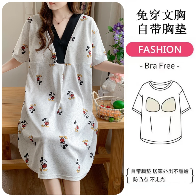 带胸垫睡裙女夏季短袖甜美公主风薄款大码睡衣夏2025新款加肥加大