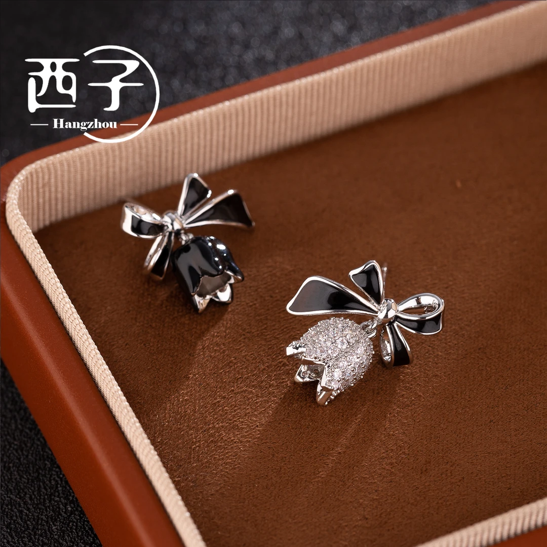 西子饰品高定镀18K金【铃兰蝴蝶耳坠】S925纯银针30岁上档次饰品女