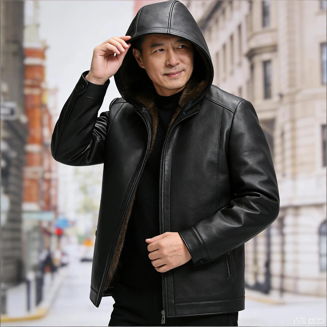 2025新款连帽可拆卸高端男士皮衣-086