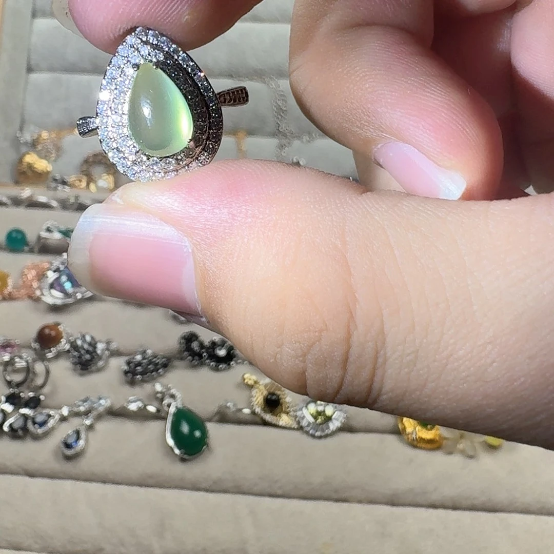 芙蓉石戒指银S925镶嵌软**球