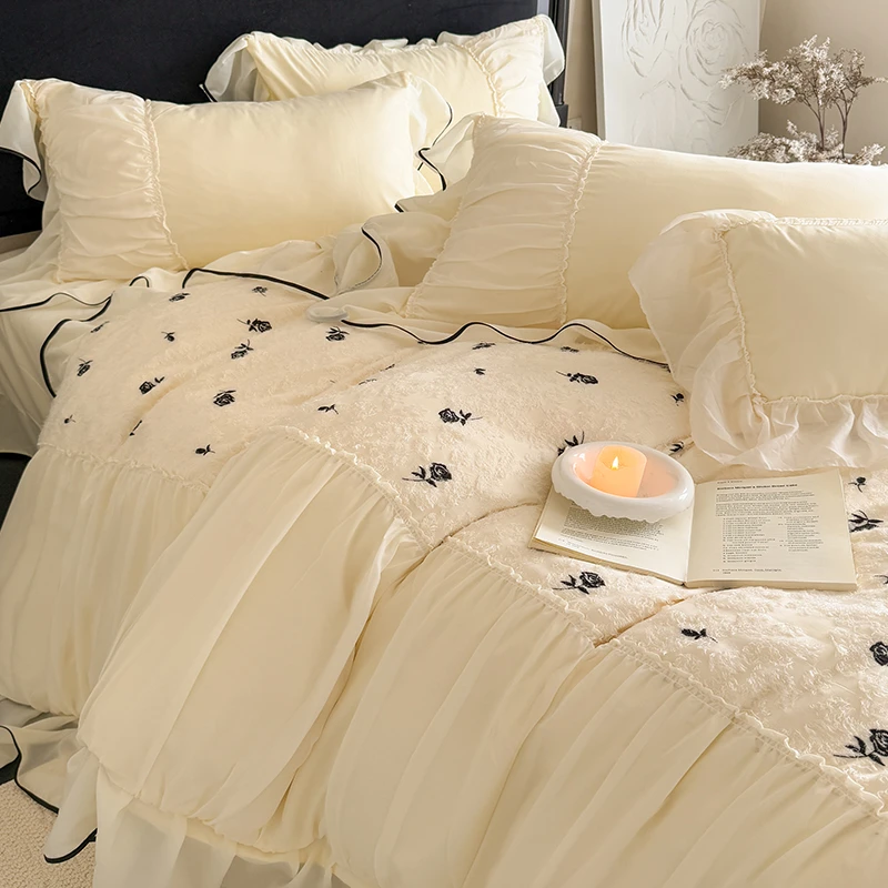 A类法式浪漫水洗棉四件套公主花边床盖被套床单人床上用品三件套4