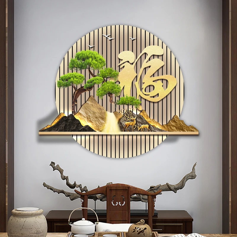 DK013入户门装饰画迎客松新中式挂画过道走廊书房茶室办公室壁画