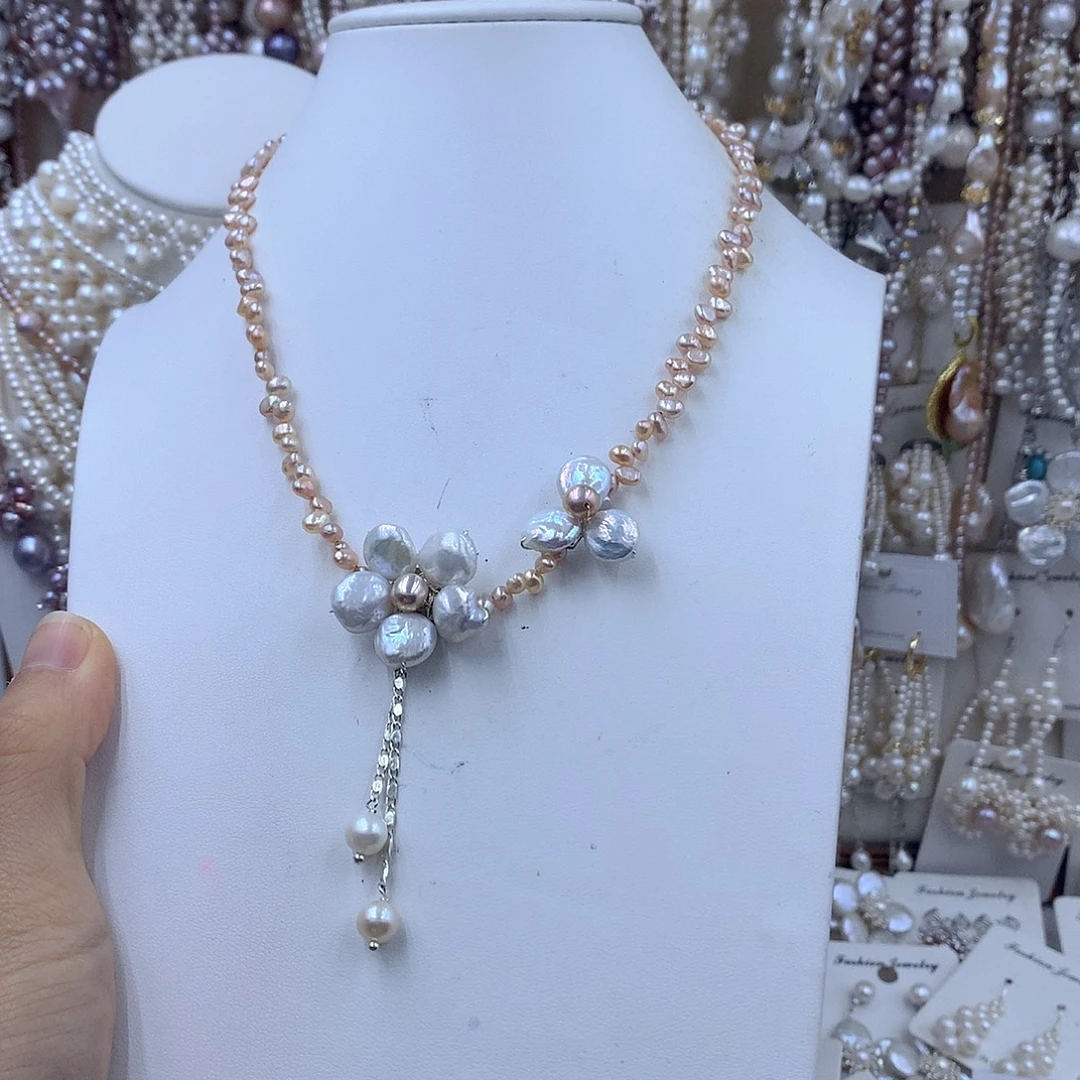 淡水珍珠银S925镶嵌项链耳饰