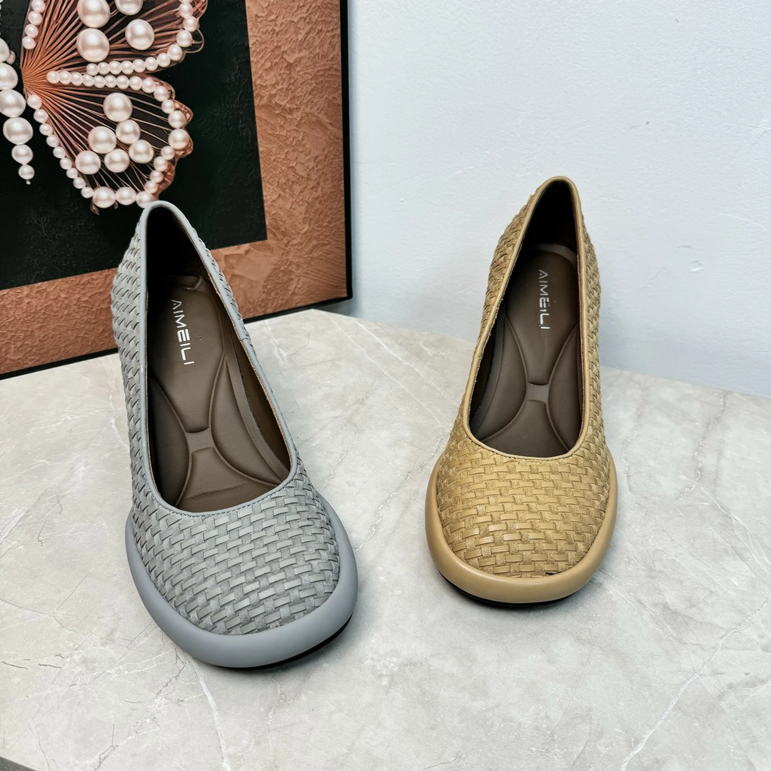 807-6春季新款编织高跟舒适百搭法式轻奢风气质时尚夏季浅口女鞋