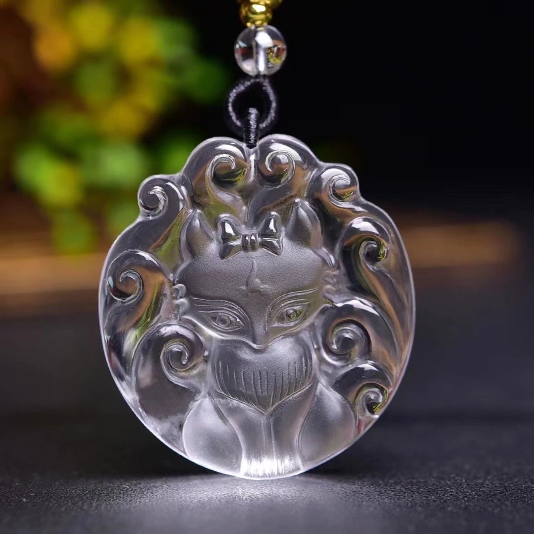 天然白水晶九尾狐吊坠 黄水晶花苞九尾狐挂坠 天然晶晶体干净