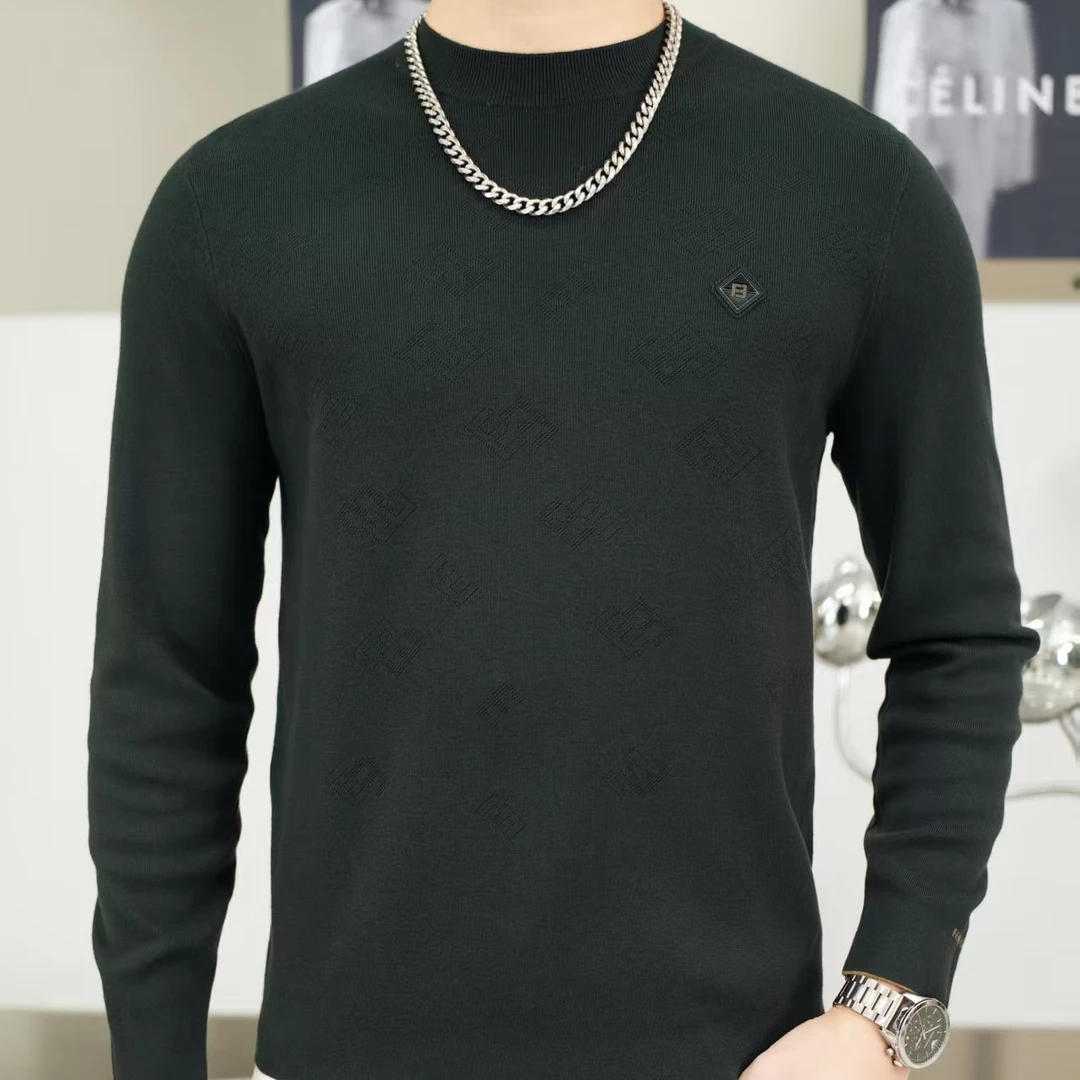 男士精纺绢丝绒含绵羊毛毛衫6816百搭针织圆领