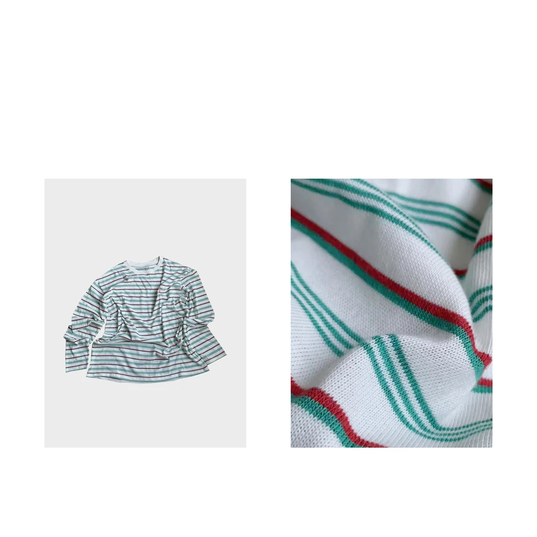 MAINRAY-「清新条」日系复古条纹长袖T恤宽松慵懒风内搭上衣