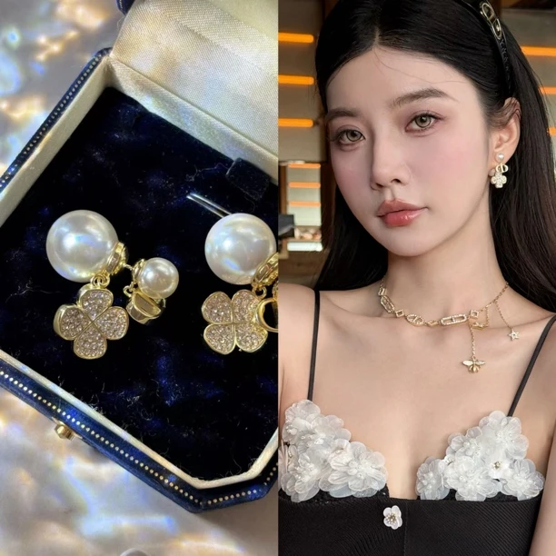 铜合金仿珍珠耳饰 气质轻奢双面耳环 B0906