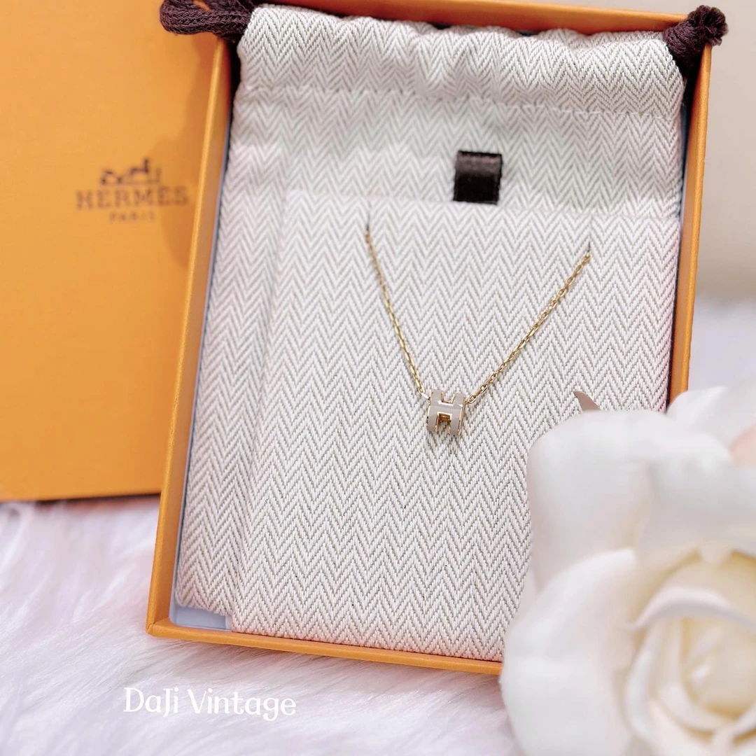 99新 Hermes/爱马仕 大吉中古/爱马仕奶茶色mini pop H玫瑰金项链