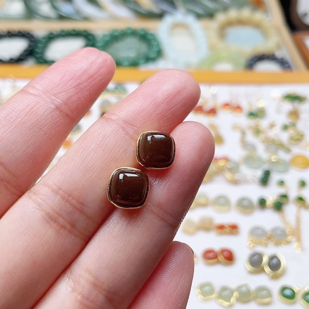 和田玉耳饰银S925镶嵌